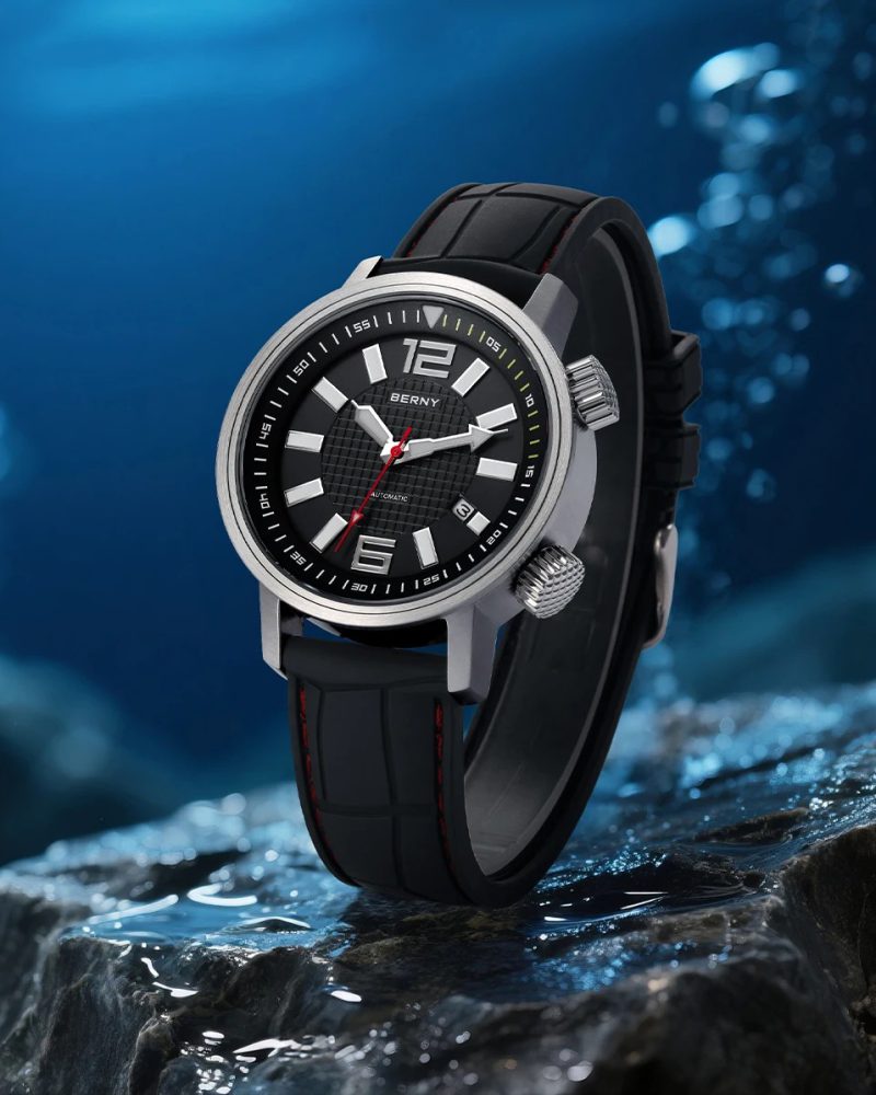 Casual Automatic Diver Fluororubber Strap 20ATM Super Luminous Sapphire Compressor Miyota 8215 Diving Sports Wristwatch