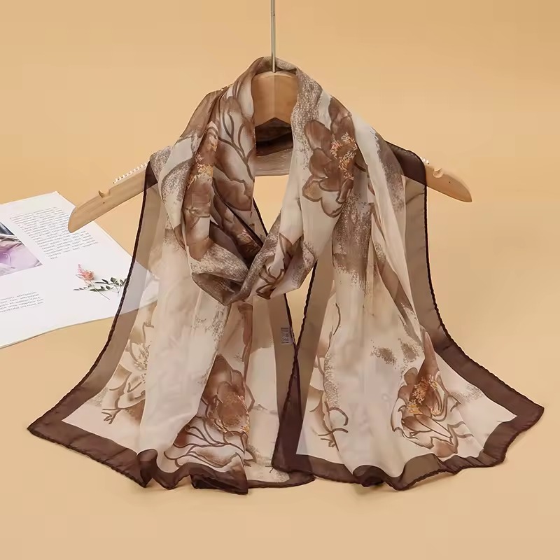 Casual Sunscreen Silk Long Wrap Beach Travel Outdoor Headband Print Chiffon Scarf Shawl