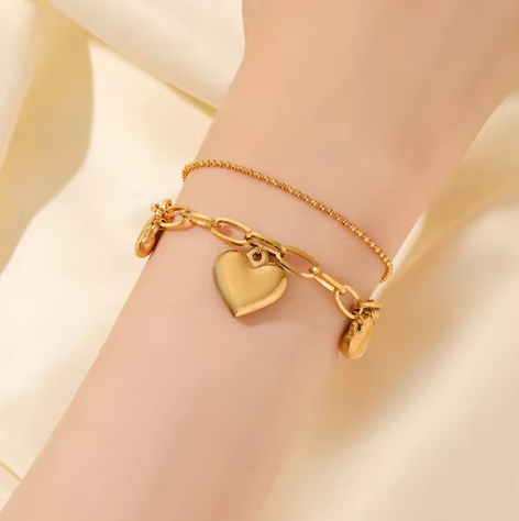 Casual Trendy Wrist Chain Stainless Steel Starfish Heart Pearl Charm Bracelet