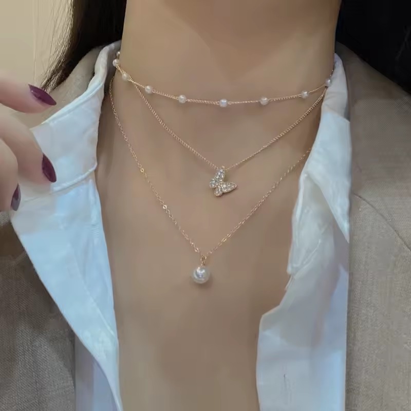 Elegant Round Wedding Multilayer Imitation Romantic Pearl Choker Necklace