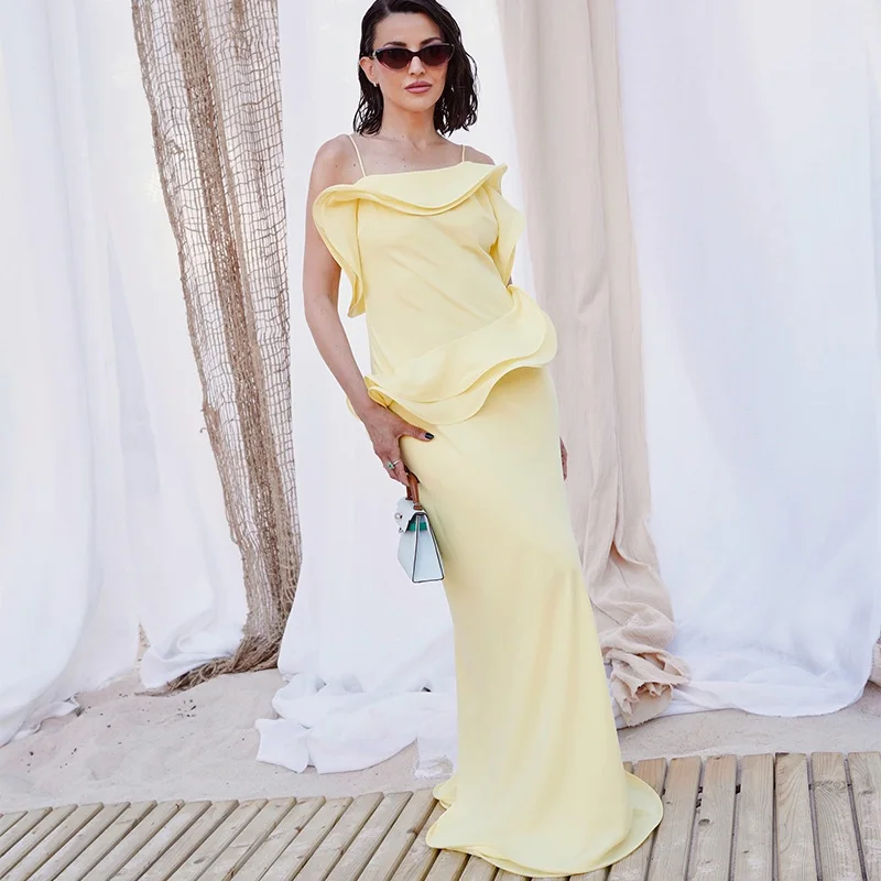 Elegant 3D Curved Backless Sleeveless V-neck Slim Long Dresses