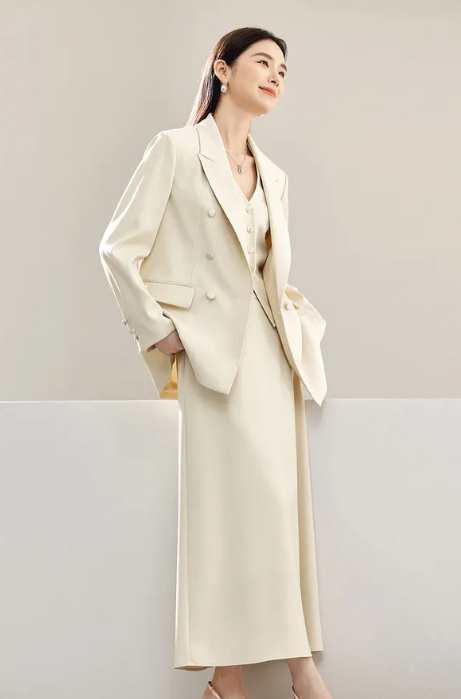 Elegant Office Style Blazer And Maxi Skirt 3 Piece Outfits