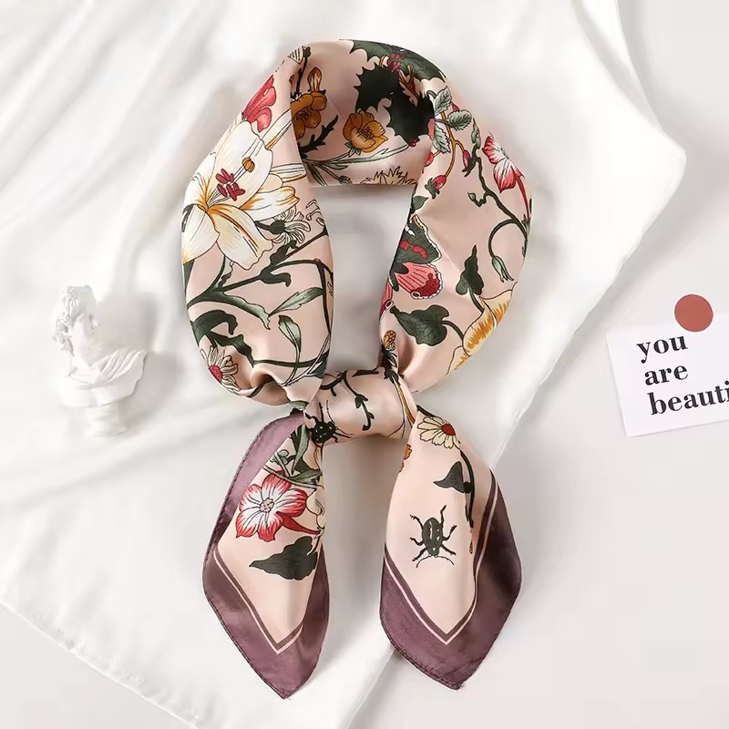 Elegant Shawls And Wraps Office Small Hair Neck Hijabs Kerchief Foulard Square Silk Scarf