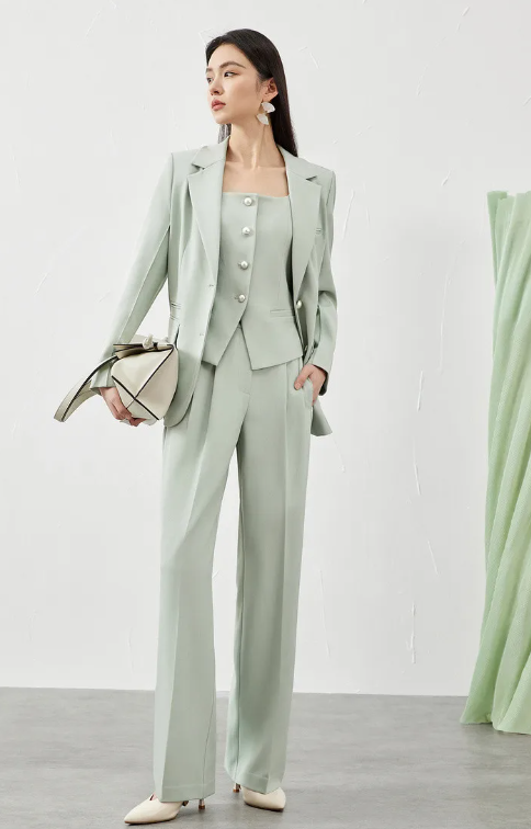 Formal Single Breasted Blazer Zipper Fly Pant Suit 3 Piece Outfit