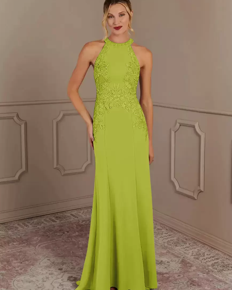 Gorgeous Halter Sleeveless Mermaid Beaded With Train Guest Dresses