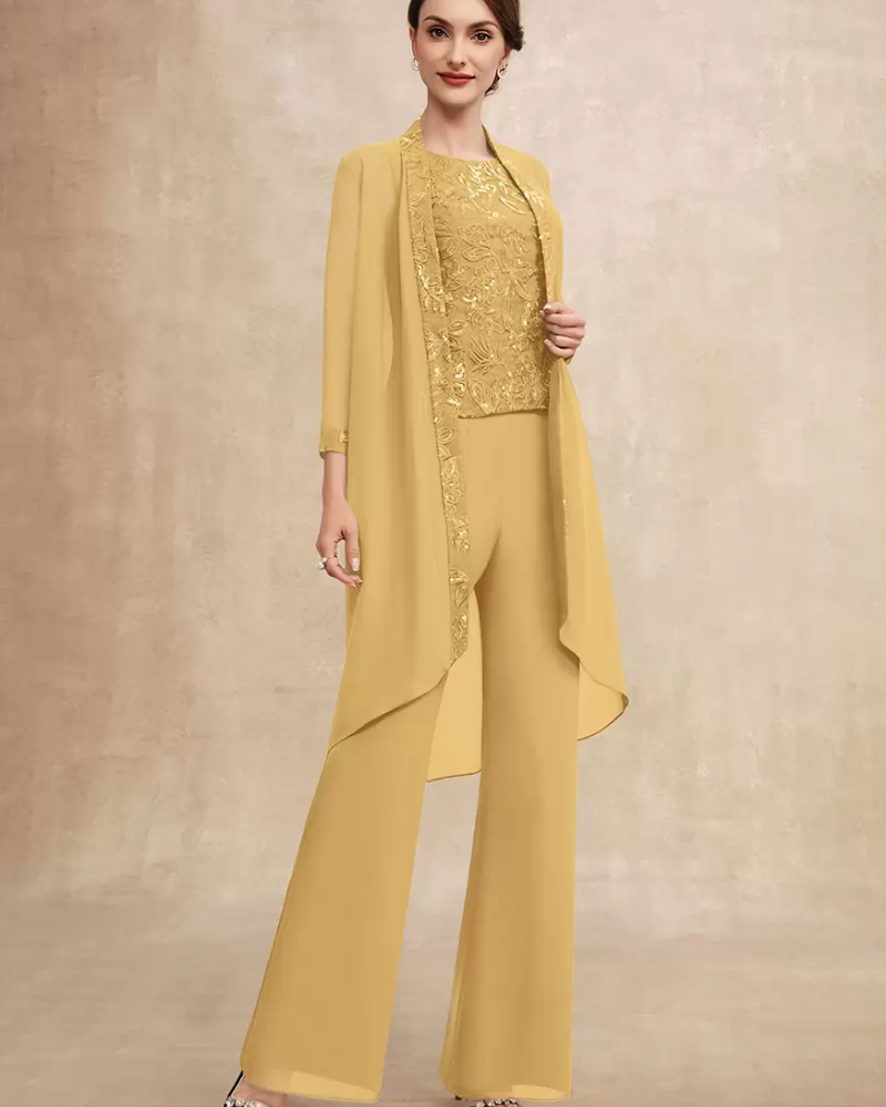 Gorgeous Jewel Neck Half Sleeve Two-piece Ankle Length Sequins Guest Dresses