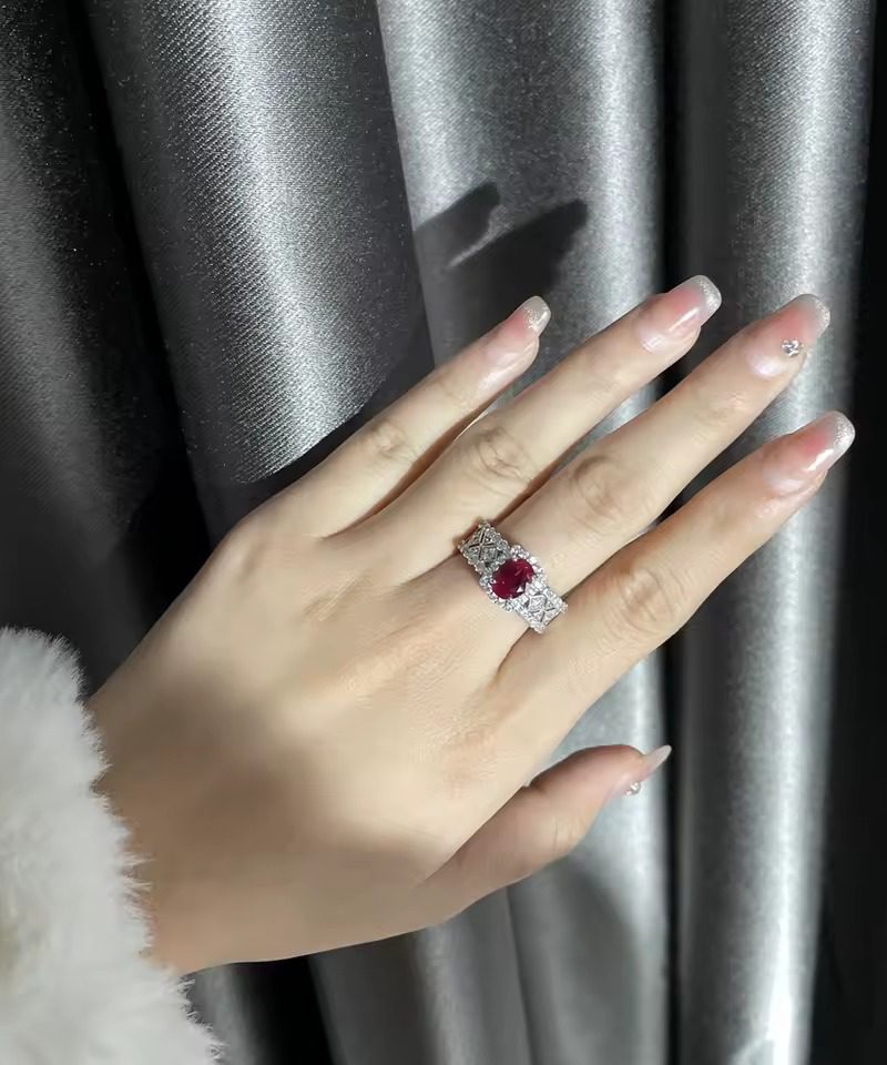 Luxury 925 Sterling Silver Oval Cut Ruby High Carbon Diamond Gemstone Wedding Party Fine Ring 