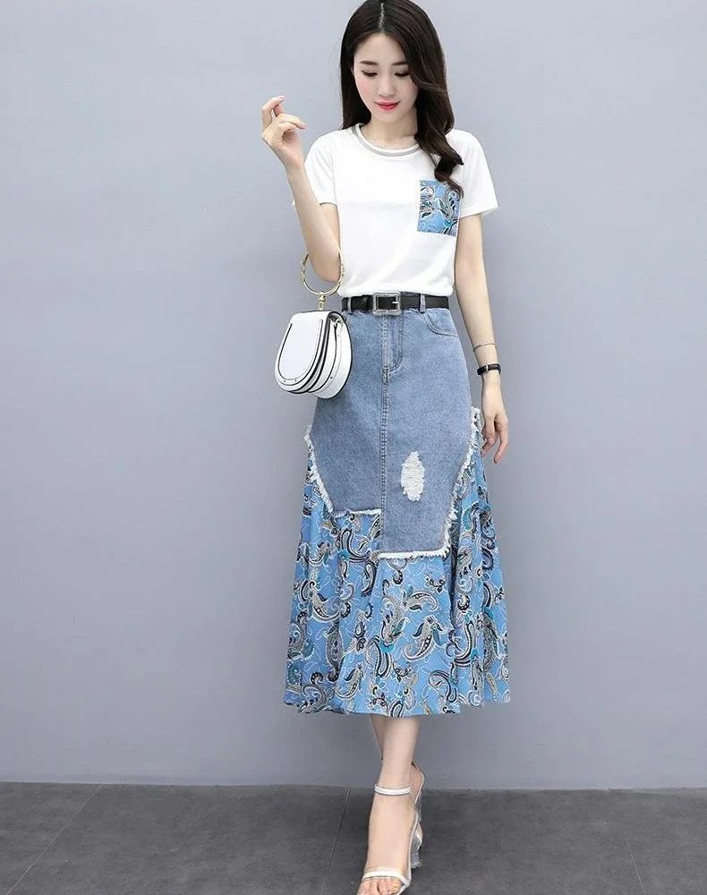 Office Style Zipper Fly Designer Spliced Two Skirt Piece Set
