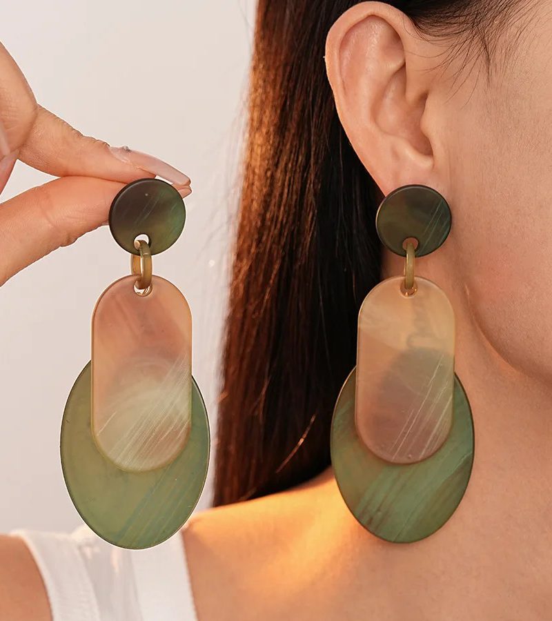 Retro Geometric Acrylic Dangle Personality Oval Zinc Alloy Round Drop Earring