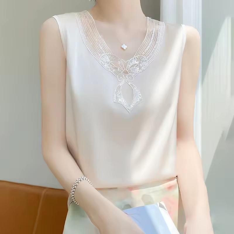Lace Camisole Wear Loose Sleeveless Satin Office Lady Tops