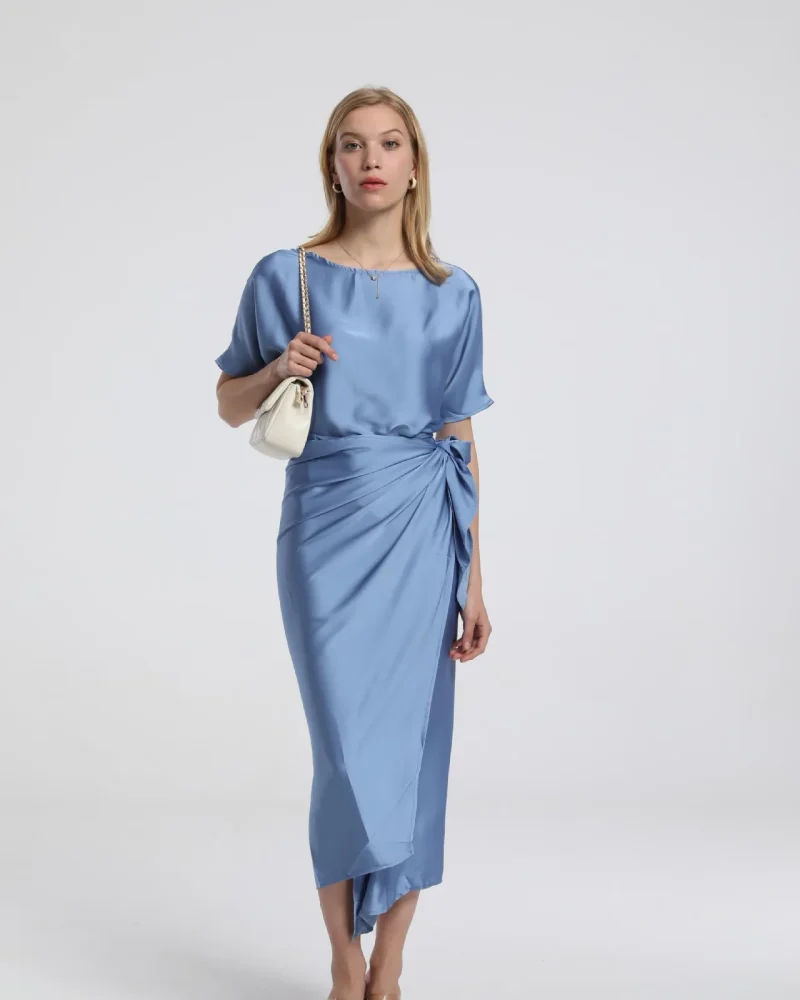 Satin Lacing Irregular Slim Waist A-LINE Party Office Lady Dress