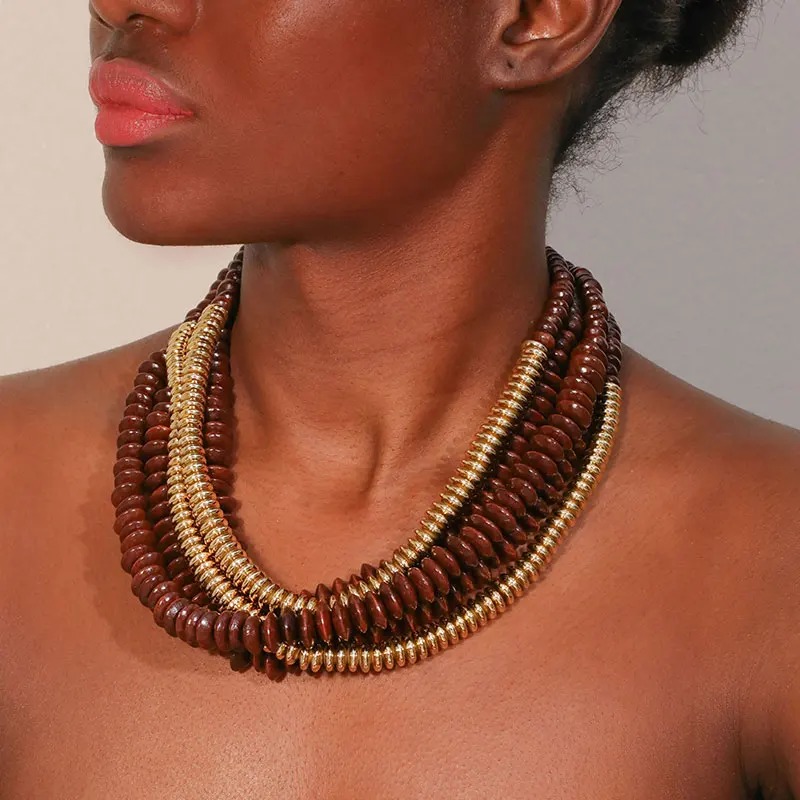 Trendy Geometric Acrylic Wedding Party Statement Beads Necklace