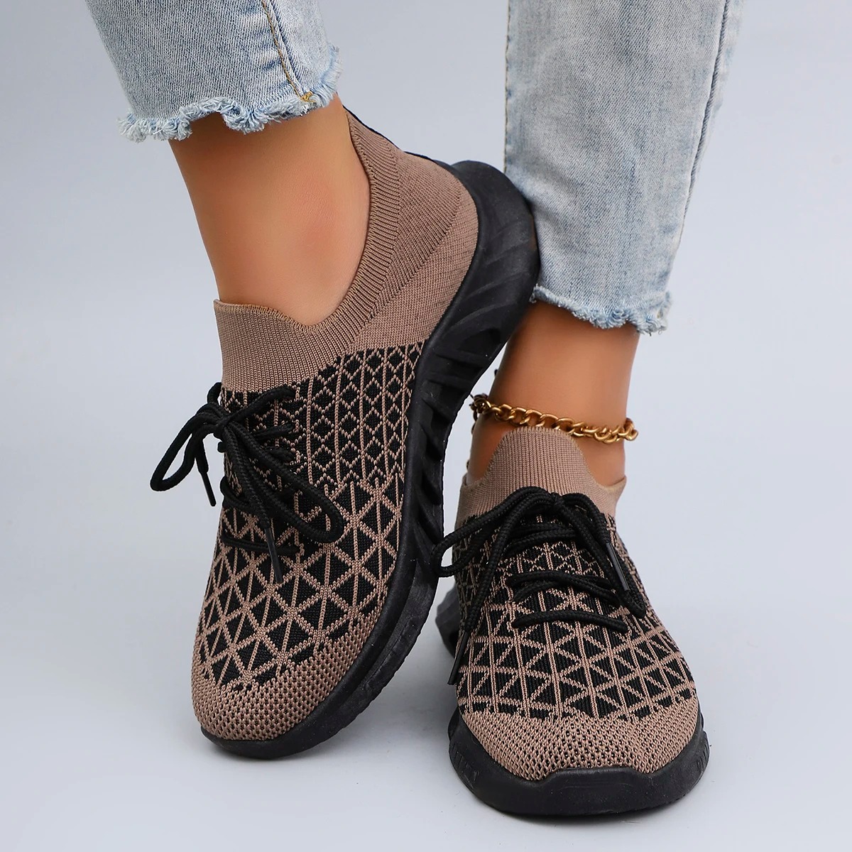 Casual Lace-Up Shallow Cotton Breathable Mesh Flat Shoes