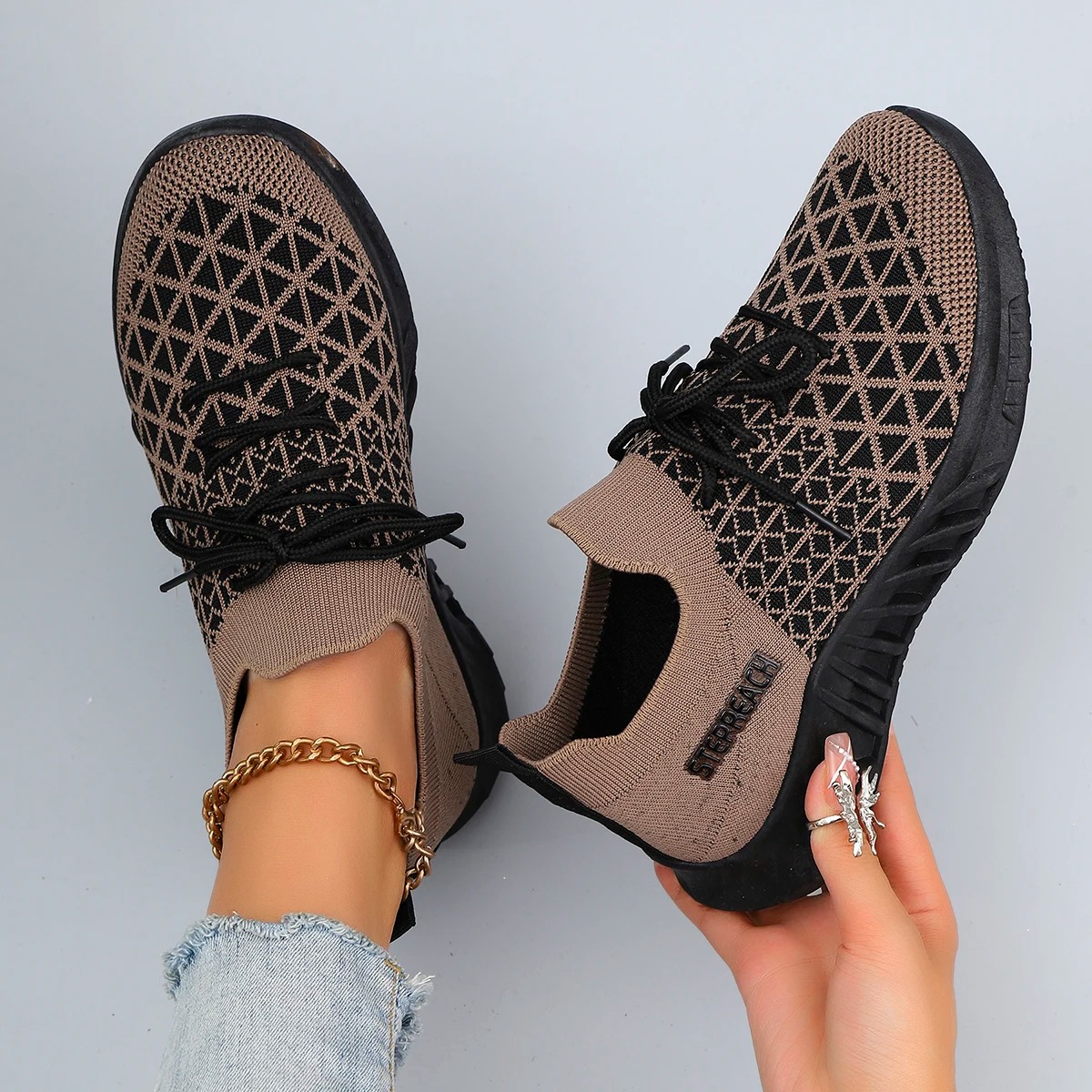 Casual Lace-Up Shallow Cotton Breathable Mesh Flat Shoes - Image 3