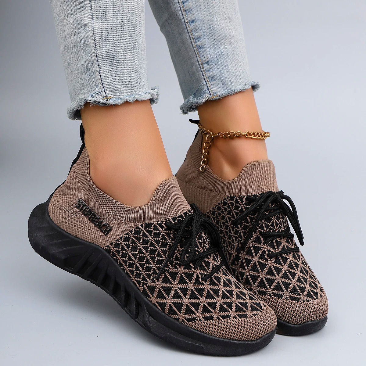 Casual Lace-Up Shallow Cotton Breathable Mesh Flat Shoes - Image 4