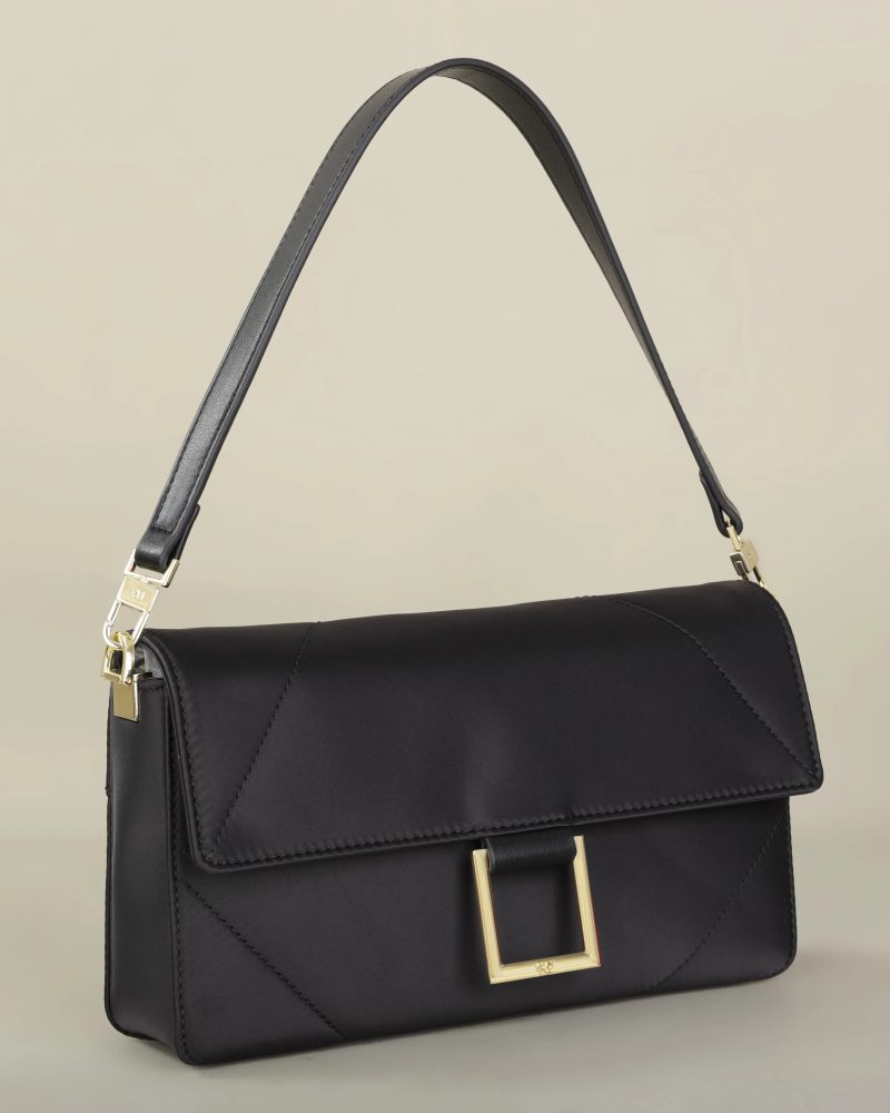 Classic Solid Design Exquisite Dark Letter Hasp Closure Embossed Shoulder Bag