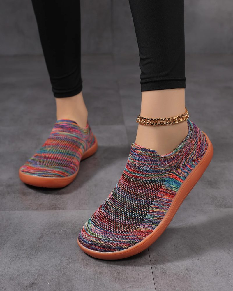 Comfortable Wide-Fitting Breathable Knitted Color-Blocked Barefoot Sneakers