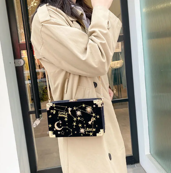 Luxury Embroidery Velvet Small Square Versatile Chain Single Shoulder Messenger Box Bag