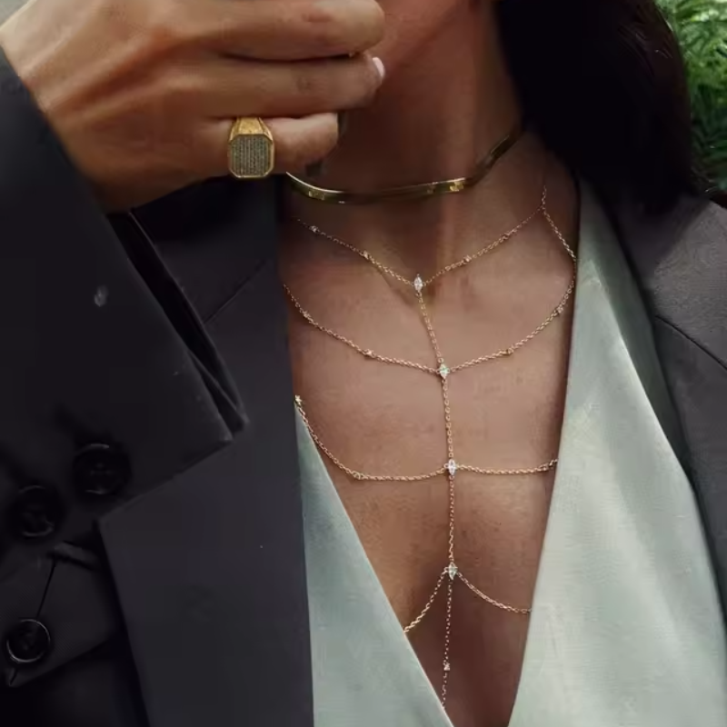 Fashionable Sparking Tassel Chain Adjusted Chain Necklace Jewelry