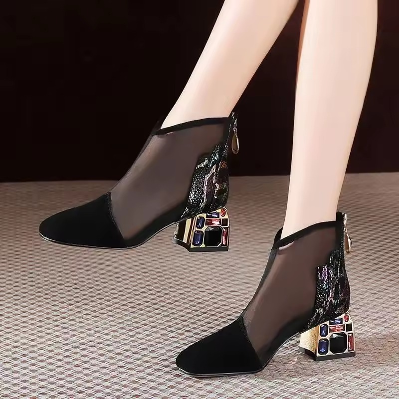Luxury Rhinestone Pointed Toe Ankle High Heels Sandals