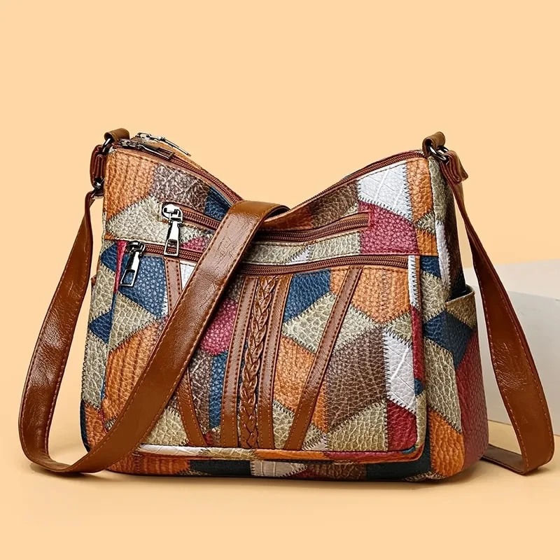 Vintage Large Capacity Commuting Colorful Plaid Daily Used Versatile Shoulder Crossbody Bag