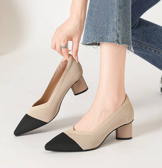Casual Pointed Knit Breathable And Comfortable High Heels Pumps