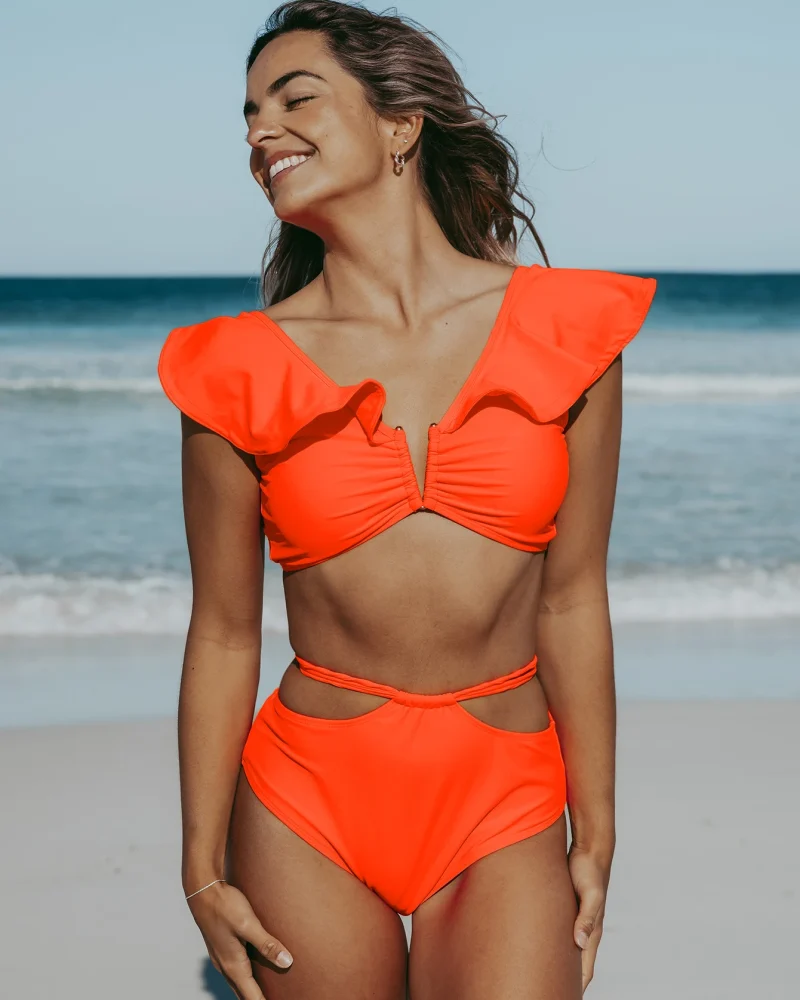 Backless Ruffle Beach Wear Bathing Suit High Waist Bikinis Set