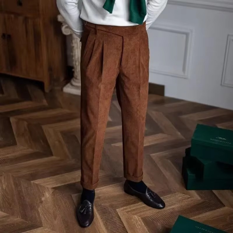 Luxury Business Style High-Waisted Straight-Leg Corduroy Pants