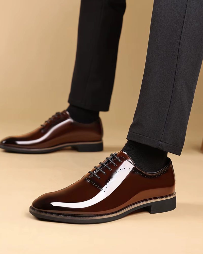 Luxury Formal Business Style Shiny Patent Leather Lace Up Square Toe Dress Shoes