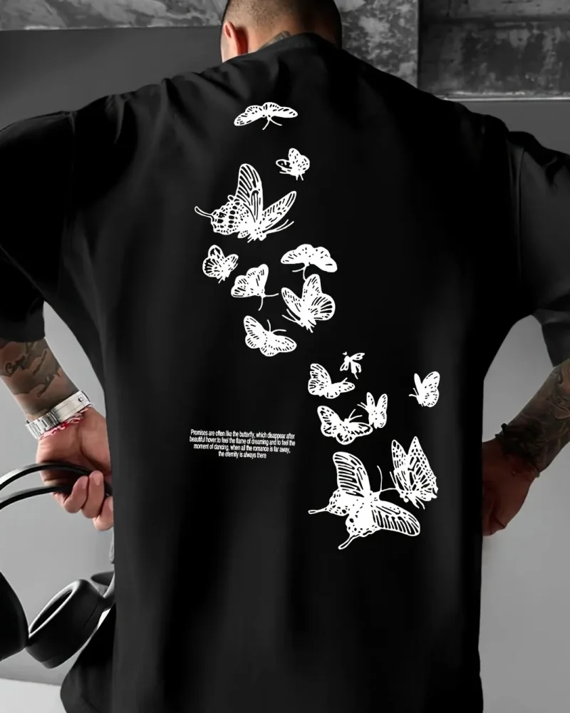 Creative Design Pattern Printed T-Shirt Loose Street Cotton Crew Neck Short Sleeve.