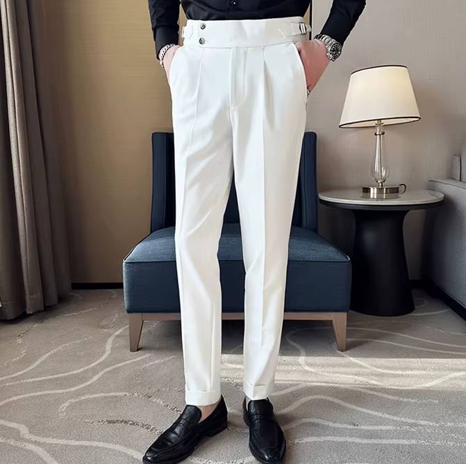 Unique Design Adjustable Waist Pure Color Business Style No Belt Slim Dress Pants