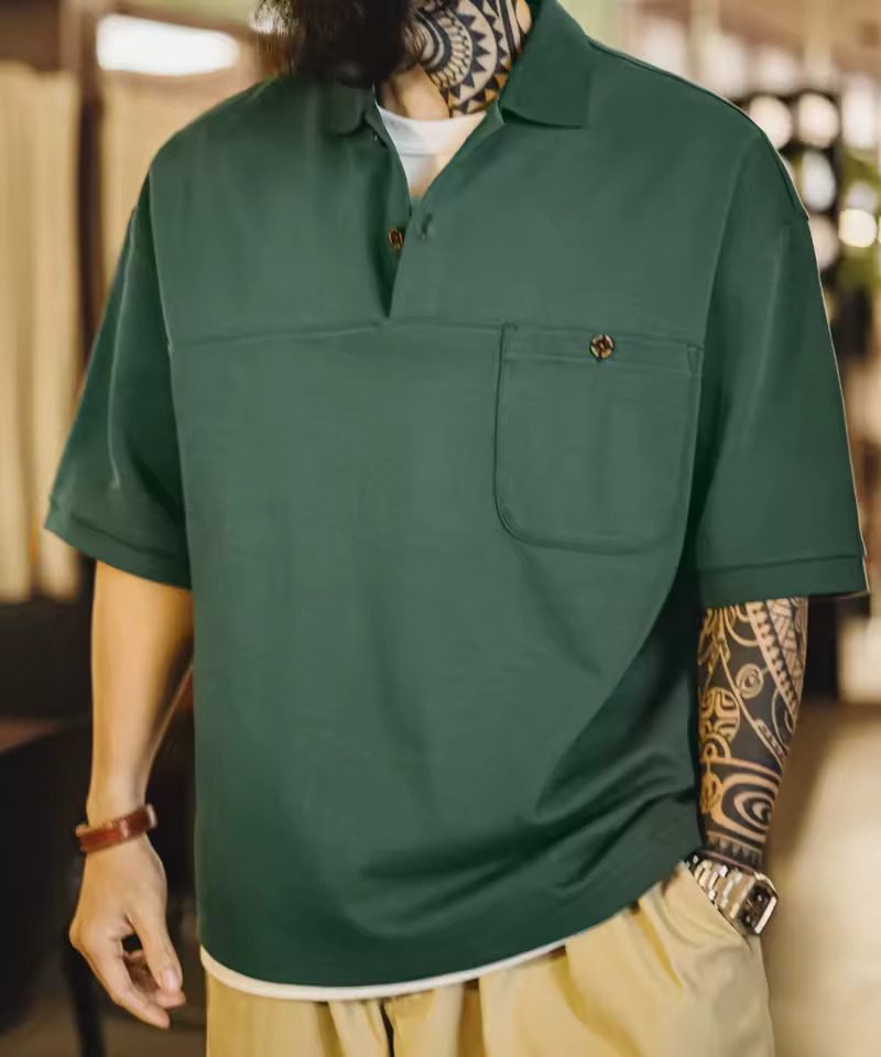 Vintage Business Loose Fit Casual Pocket Short Sleeve Tee Versatile T-Shirt