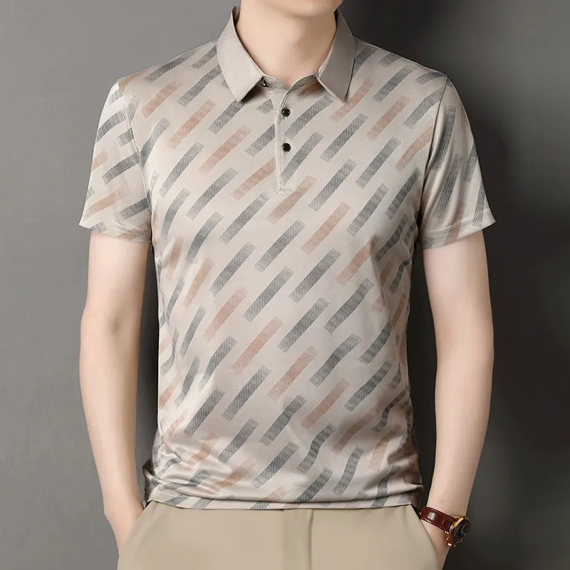 Men's Business Casual Short Sleeved Printed Polo Shirt