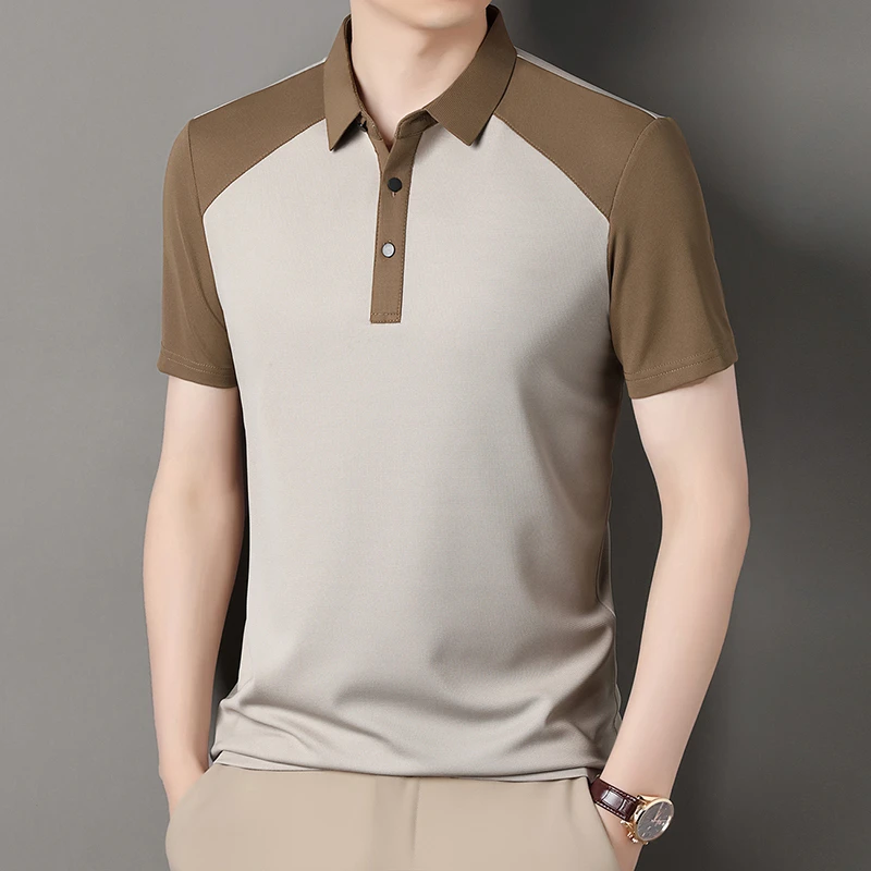 Men's Casual Fashion Splicing Short Sleeve Polo Shirt