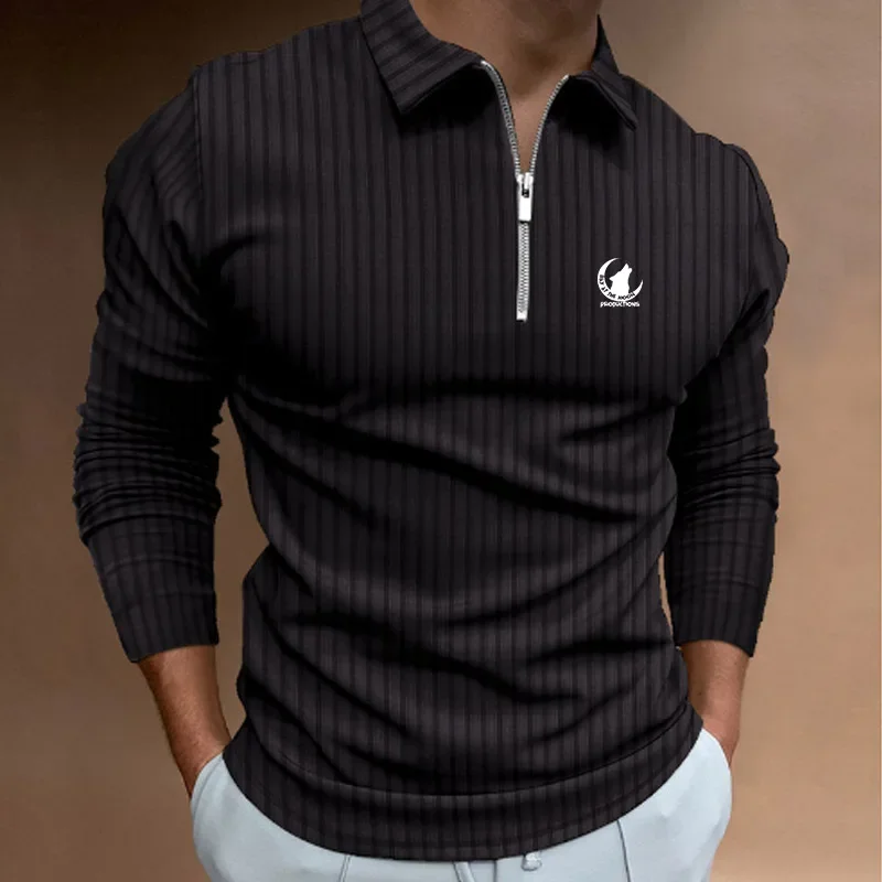 Long Sleeve Zipper Stripe Casual Polo Shirt