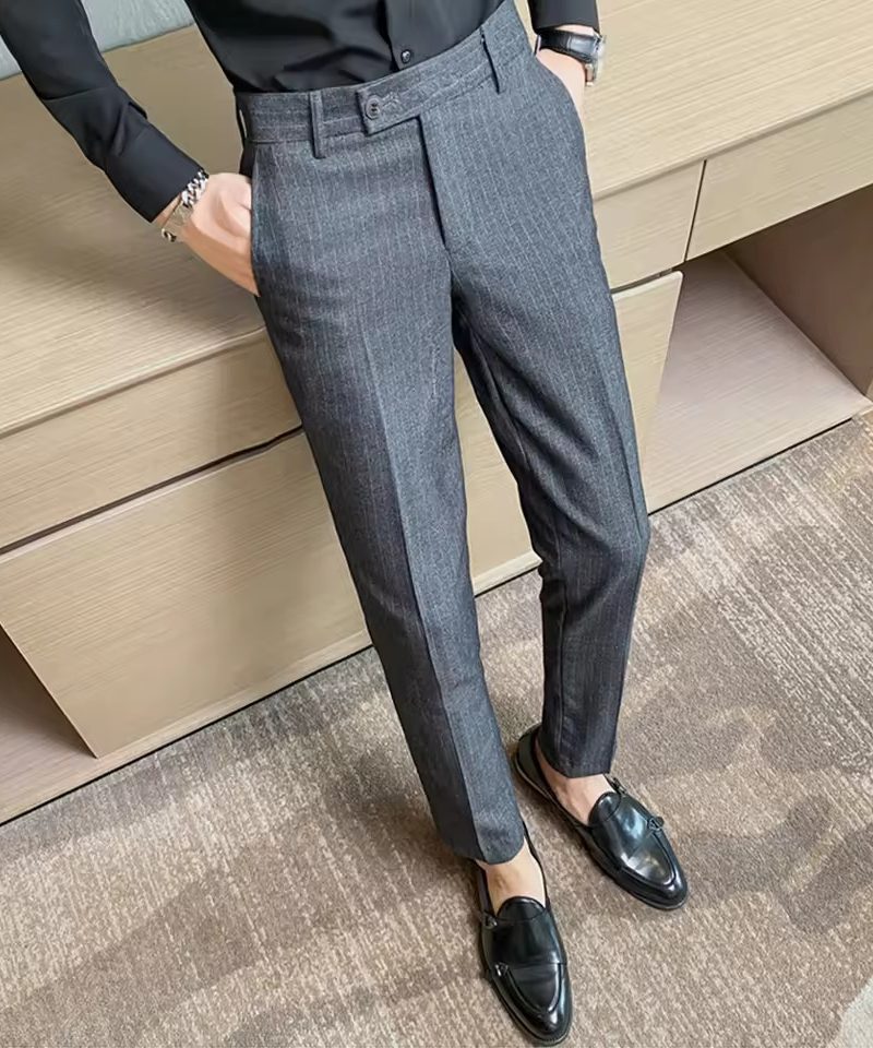 Business Style Classic Slim Suit Plaid And Groom Wedding Striped Dress Pants