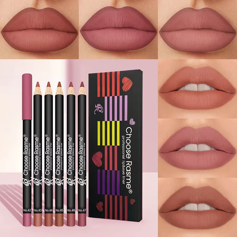 6-Color Plump Lip Liner Soft Bright Rich Silky Smooth Delicate Waterproof Easy Makeup Portable Lipliner