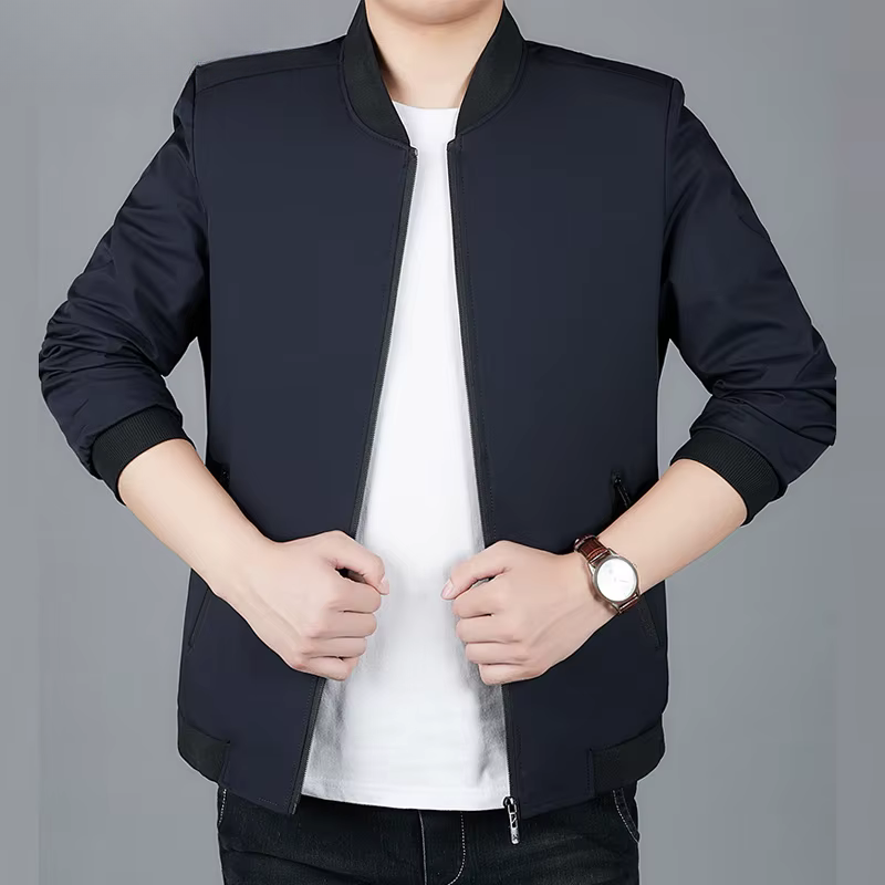 Casual Luxury Solid Color Thin V-neck Baseball Jacket for Men