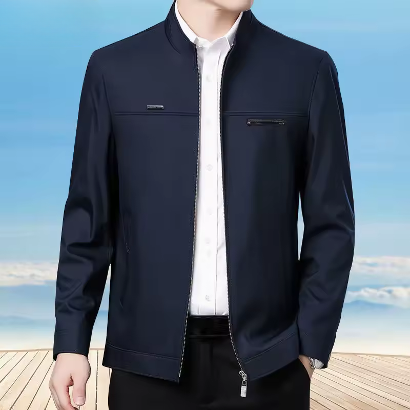 Casual Solid Long Sleeve Stand Collar Office Business Men's Jacket