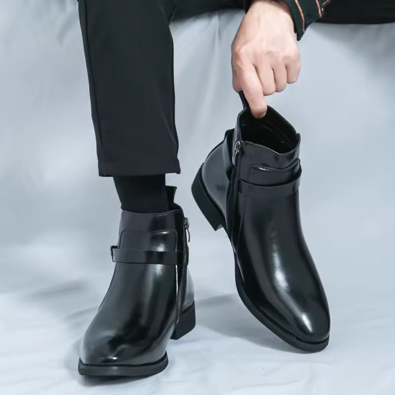 Casual Split Leather And Versatile High-Top Leather Ankle Strap Shoes