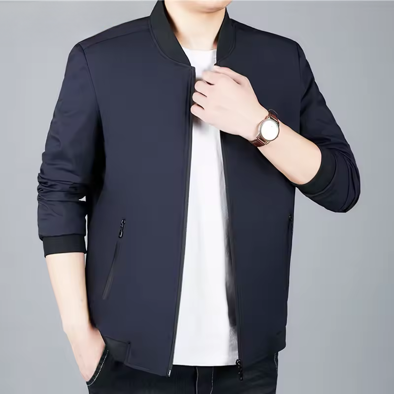 Casual Stand Collar Zipper Up Long Sleeve Pockets Men's Jacket