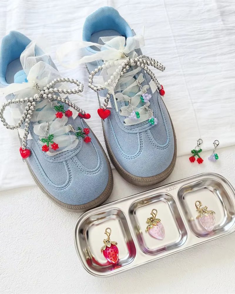 Charm With Strawberry Buckle Love Pearl Bow 1 PCS Cherry Grape Bead Shoe Lace