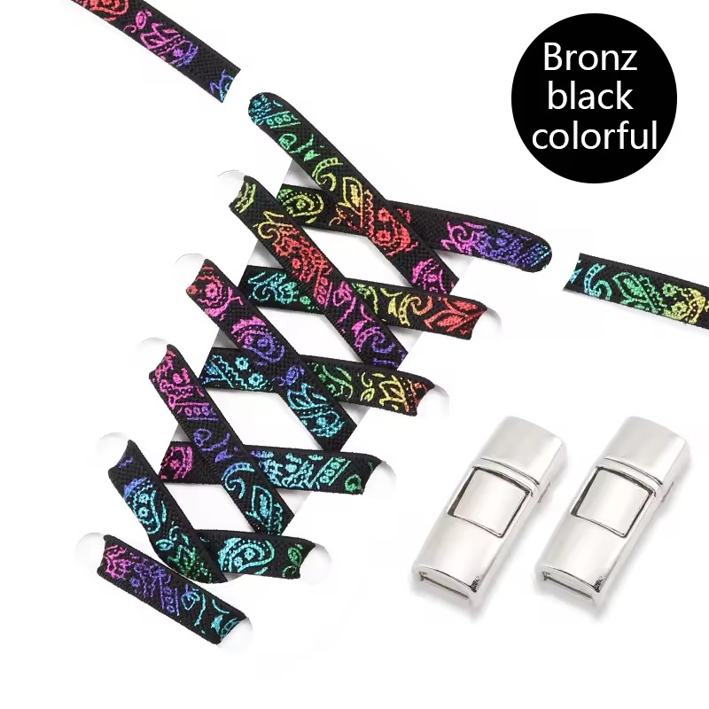 Colorful Metal Press Lock Lazy Without Ties Prints Elastic Shoe Laces Accessories