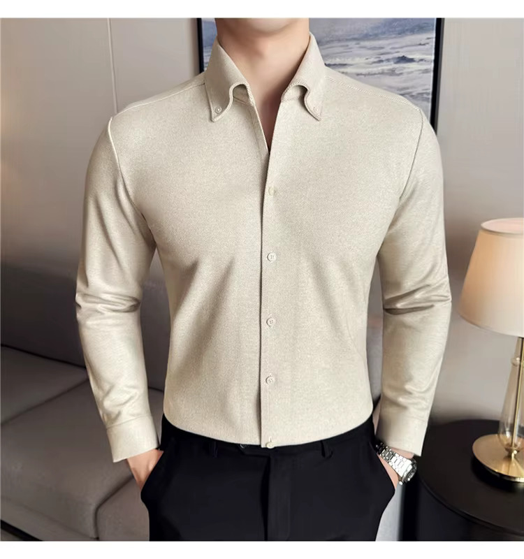 High Grade Business Seamless Thick Wool Solid Casual Shirt