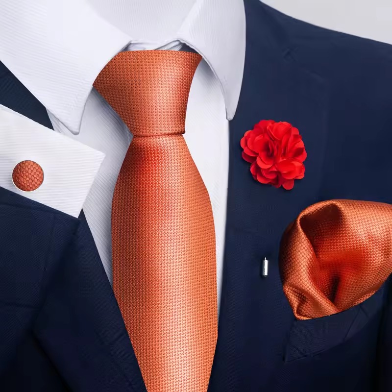 Luxury 8 cm Floral Ties Pocket Square Cufflinks Brooch Set For Man Suit