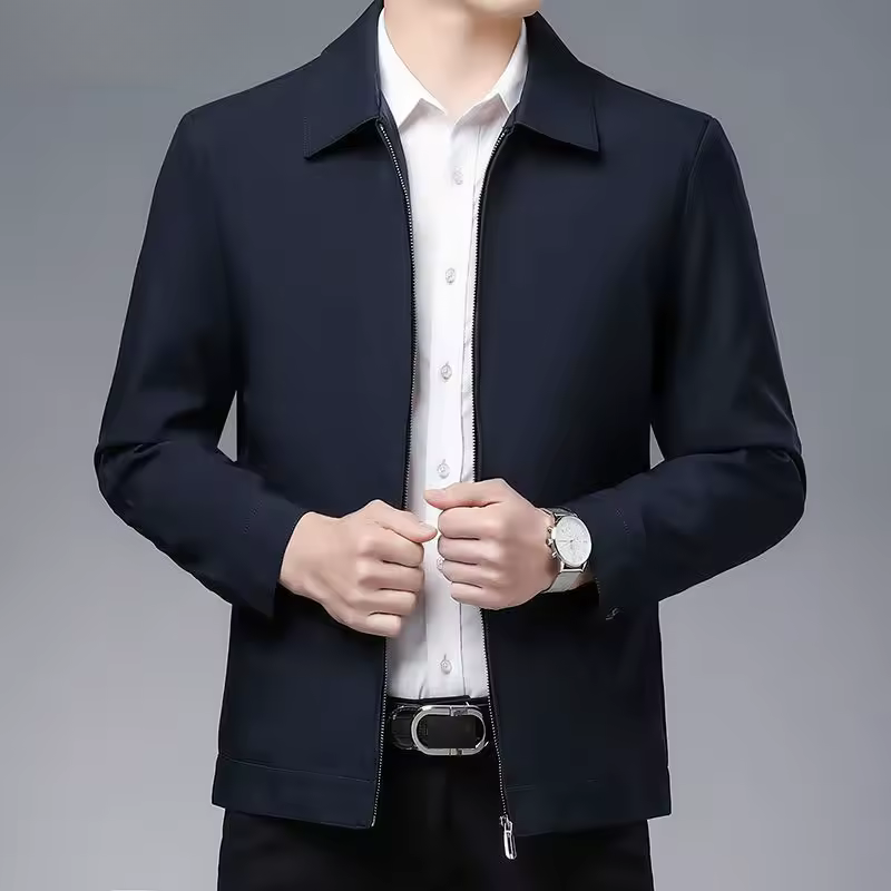 Luxury Lapel Collar Zipper Solid Quality Office Business Men's Jacket