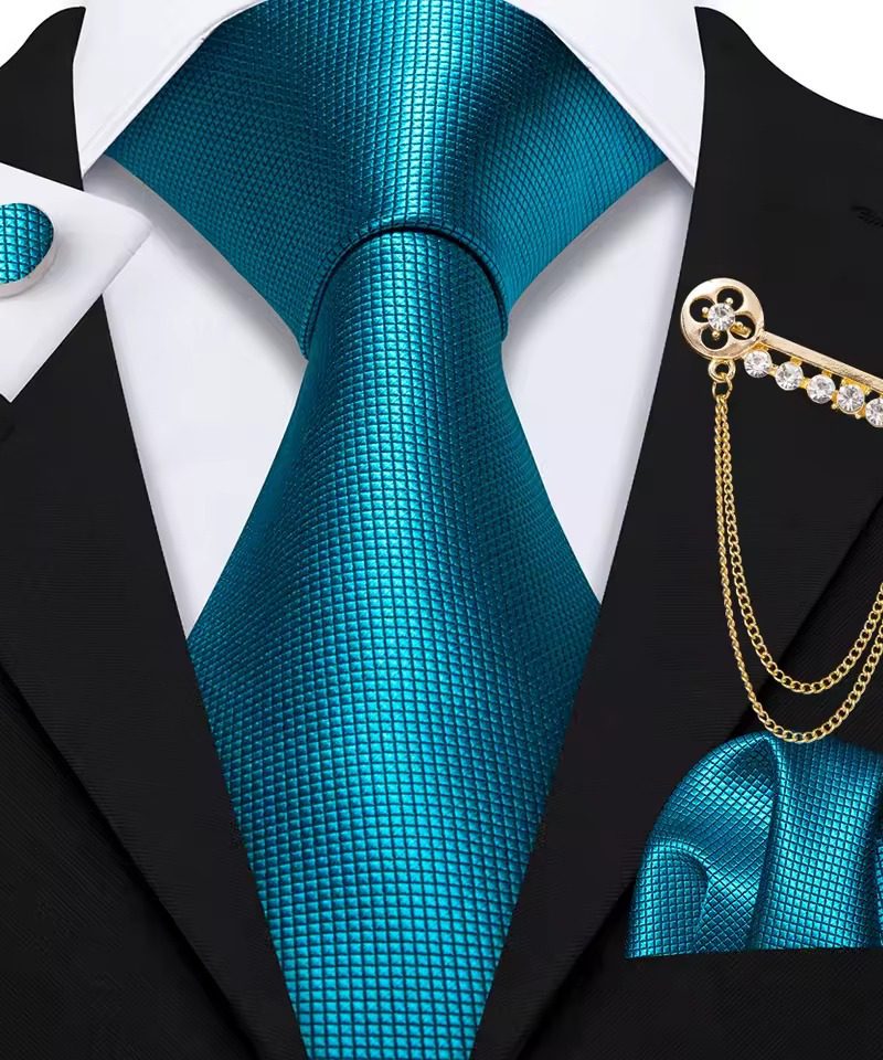 Necktie With Brooch Pocket Square Cufflinks Sets Exquisite Silk Solid Ties