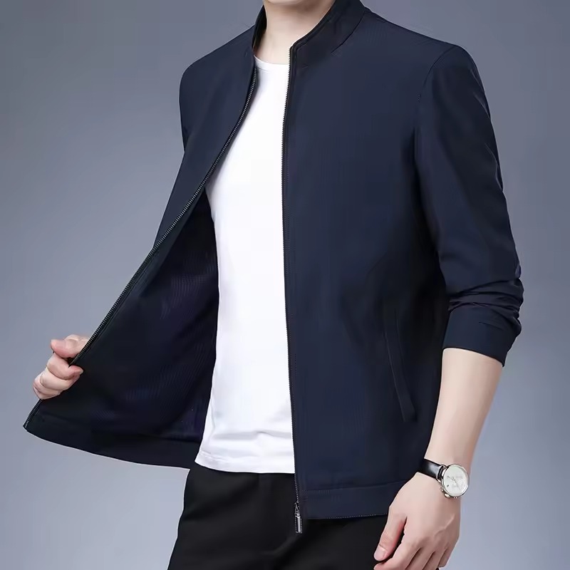 Stand Collar Zipper Up Long Sleeve Baseball Men's Jacket