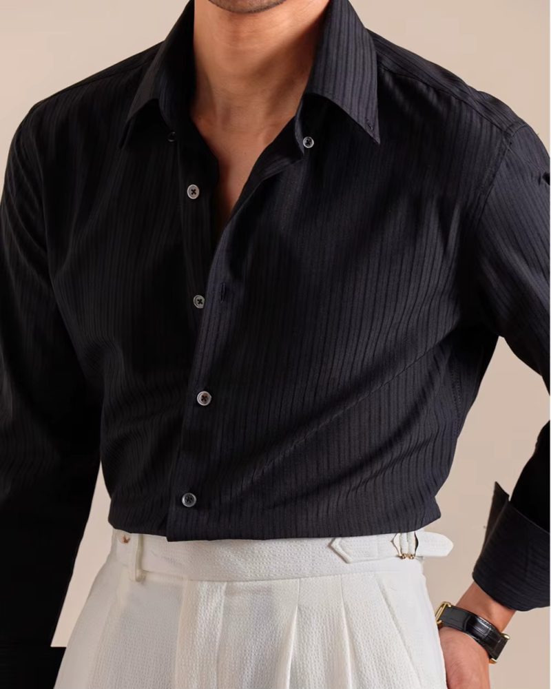 Versatile Casual Fashion Stripe Long Sleeve Turn Down Collar Design Shirt