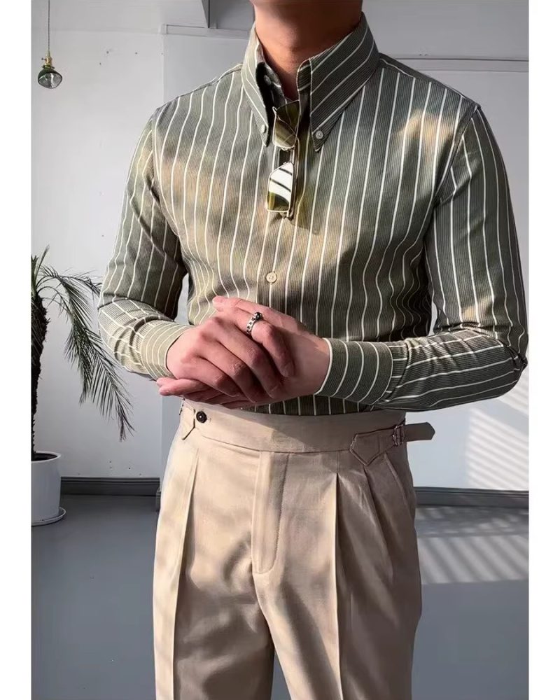 Vintage Long Sleeve Loose Fit Turn Down Collar Design Casual Shirt